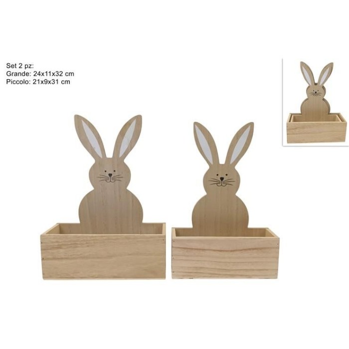 CESTINO RETTANGOLARE IN LEGNO C CONIGLIO SET 2 PZ